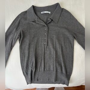 Zara Dark Gray Collared Button-Up Knit Top